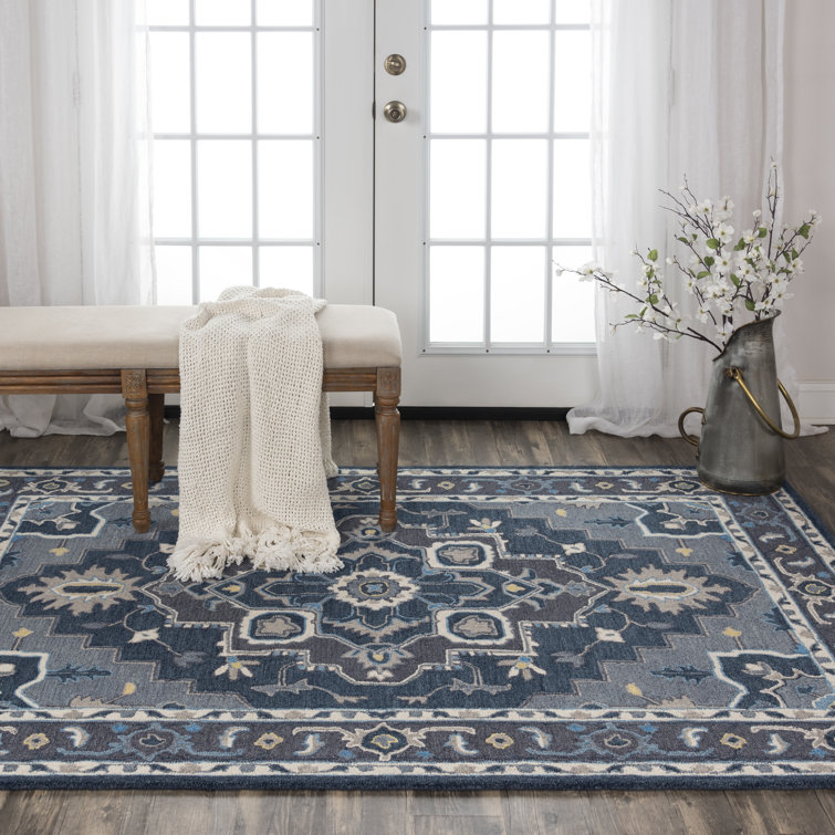 Bungalow Rose Oriental Handmade Tufted Wool Blue Area Rug & Reviews